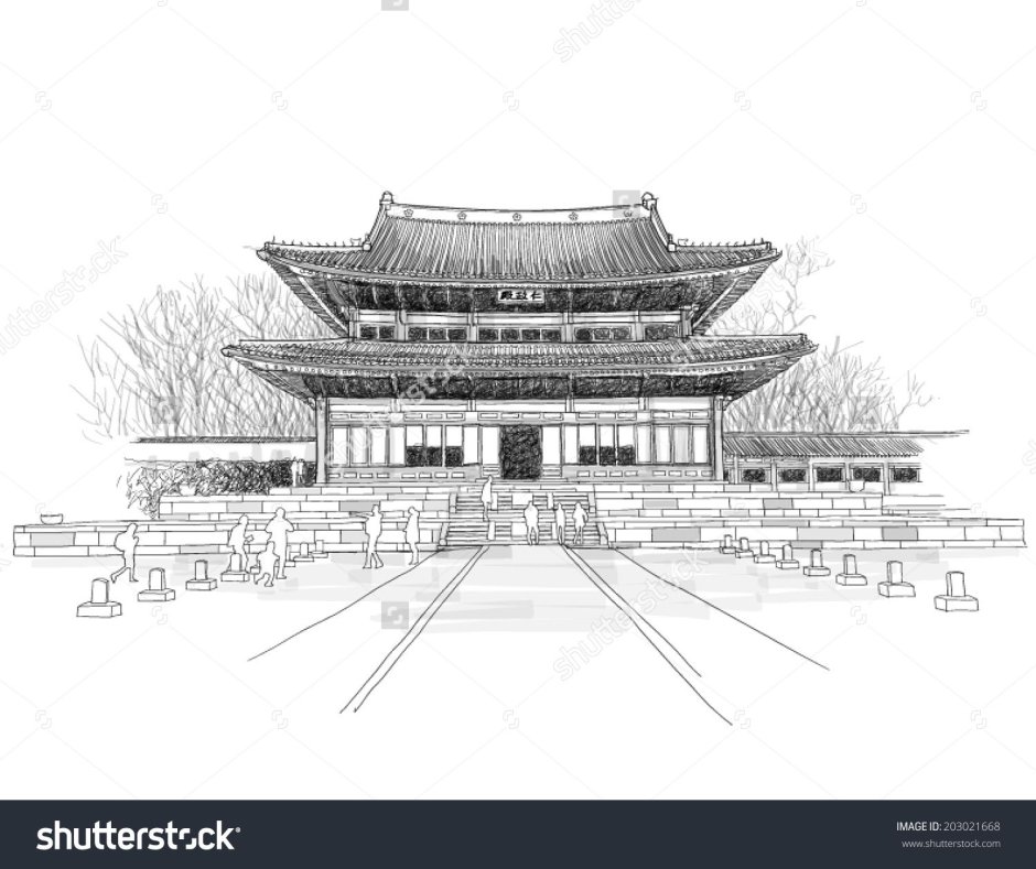 Дворец кёнбоккун Корея рисунок