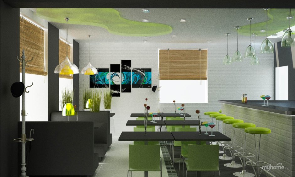Интерьер ресторана в зеленом цвете