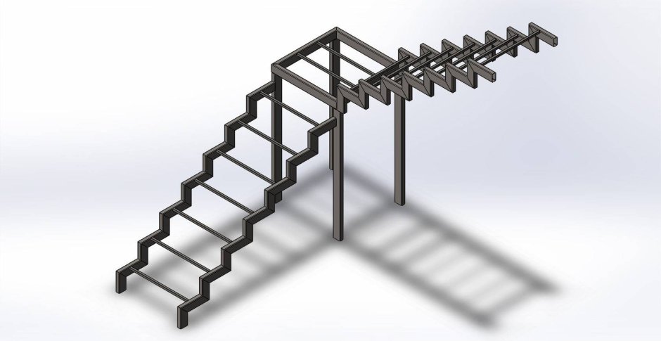 Лестница метал каркас с забежными ступенями