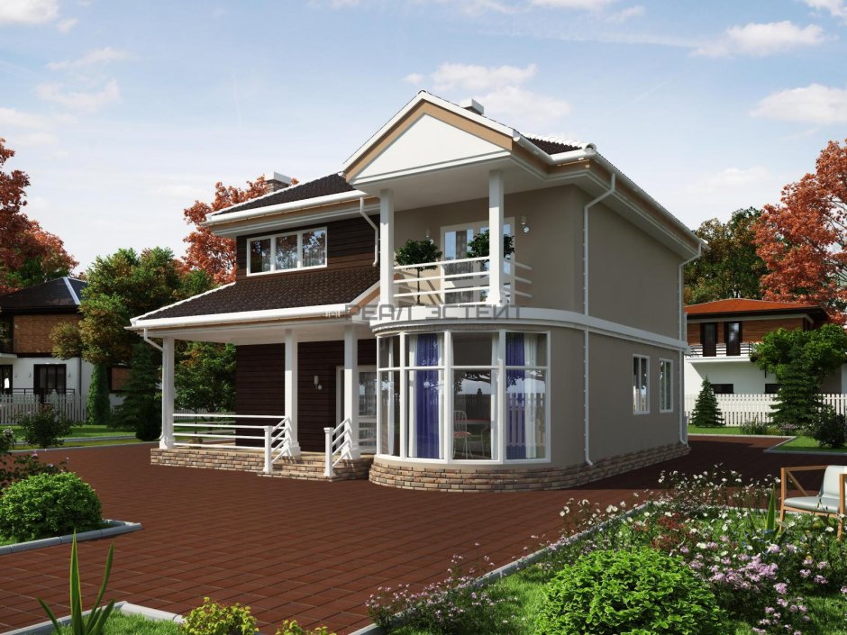 Красивые двухэтажные дома с террасой