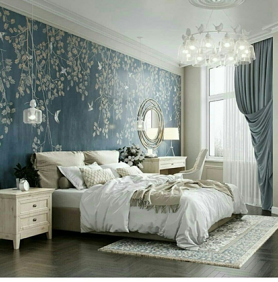 Серый текстиль в интерьере спальни