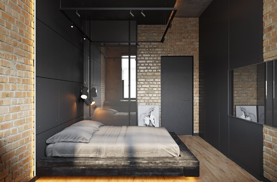 Спальня в стиле лофт коричневая