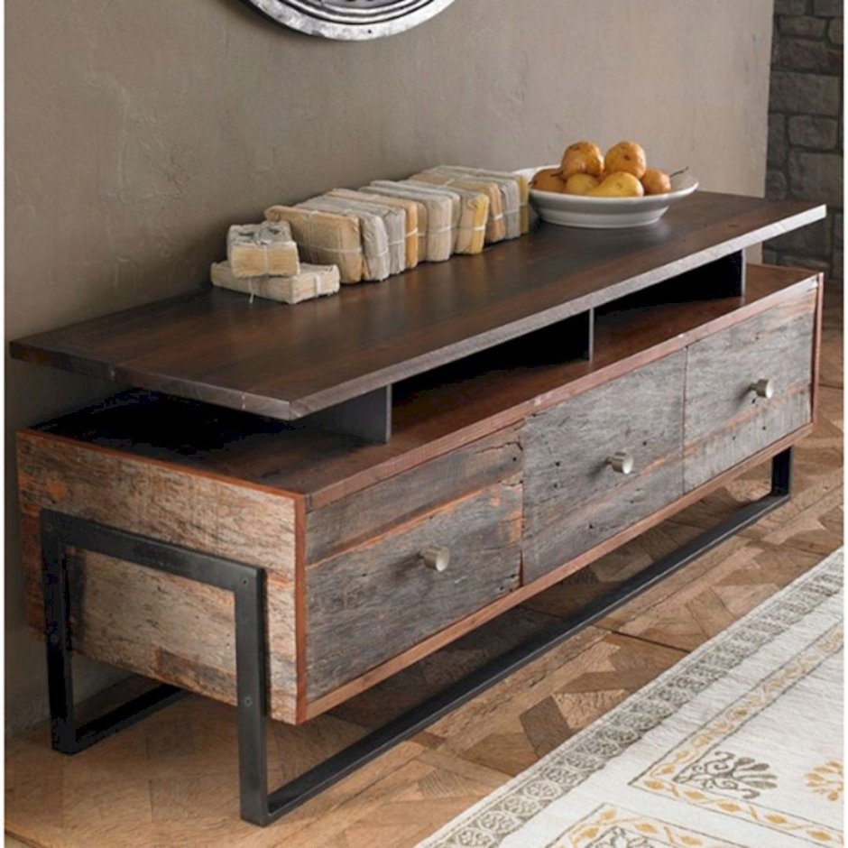 Консоль Industrial Metal Rust Rolling reclaimed Wood Sideboard