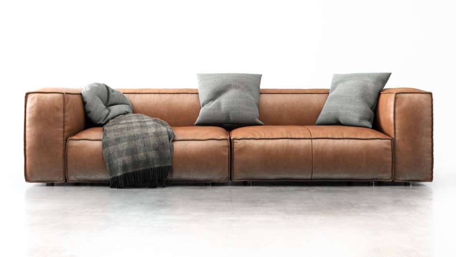 Итальянский кожаный рыжий диван