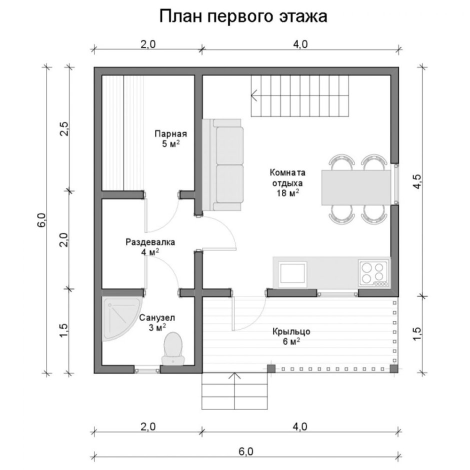 Планировка каркасной бани 6х6