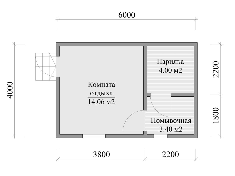 Проект бани 6х4 из пеноблоков с комнатой отдыха