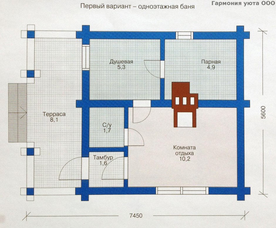 План бани из пеноблока с мансардой