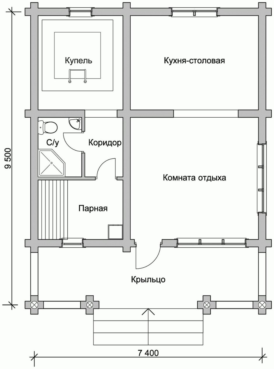 Проект бани 5 на 4 из пеноблоков