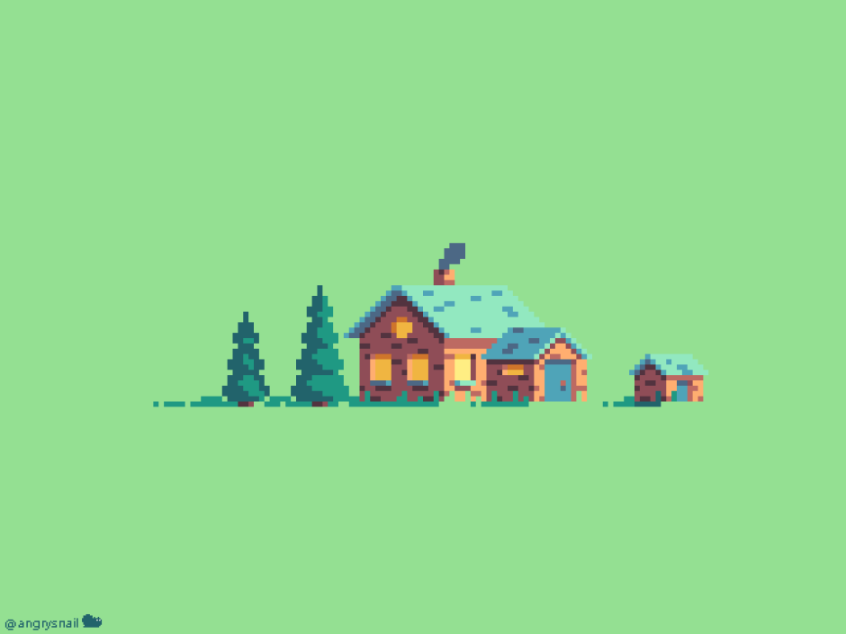 Деревенский домик в стиле пиксель арт