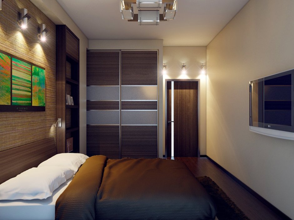 Дизайн спальни 17кв прямоугольная