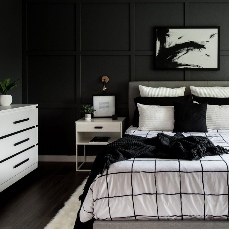 Спальня в чёрно-белом цвете