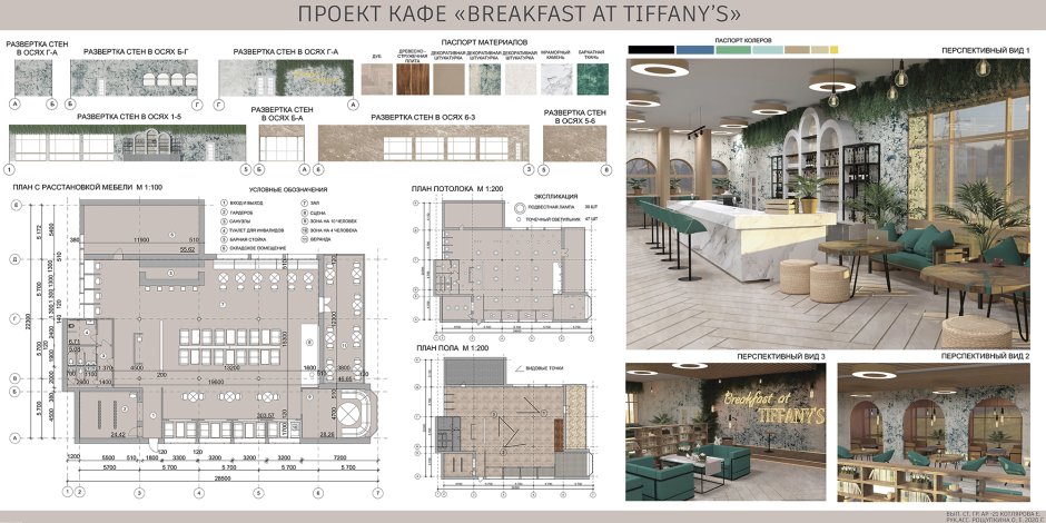 Проект интерьера кафе с чертежами