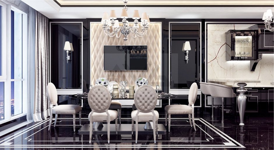 Интерьер гостиной в стиле арт деко Неоклассика