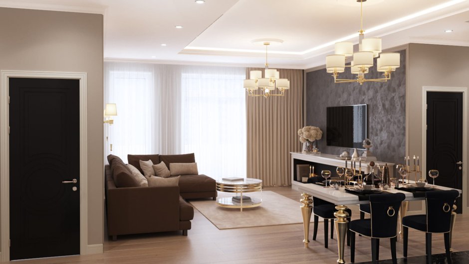 Кухня-гостиная 20 кв.м арт деко