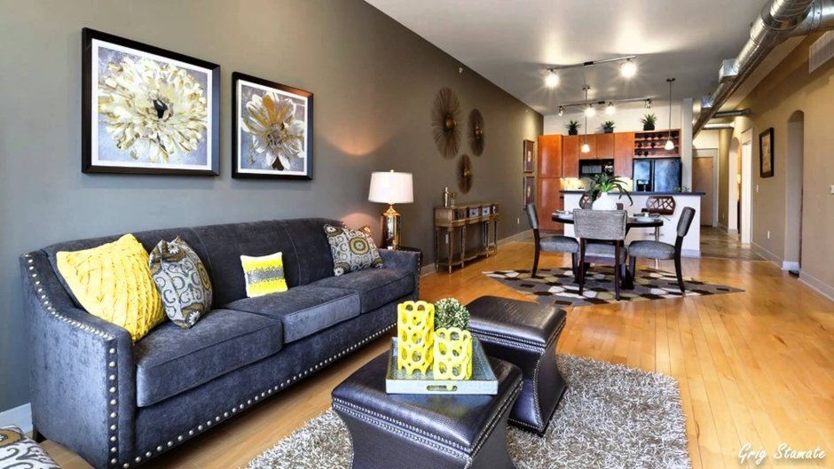 Гостиная в серо желтых тонах