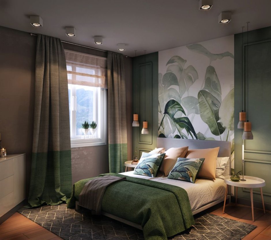 Современная спальня в зеленых тонах