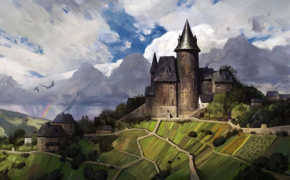 Средневековый замок живопись