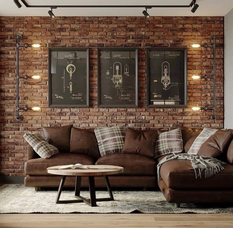 Смыт до кирпича лофт интерьер