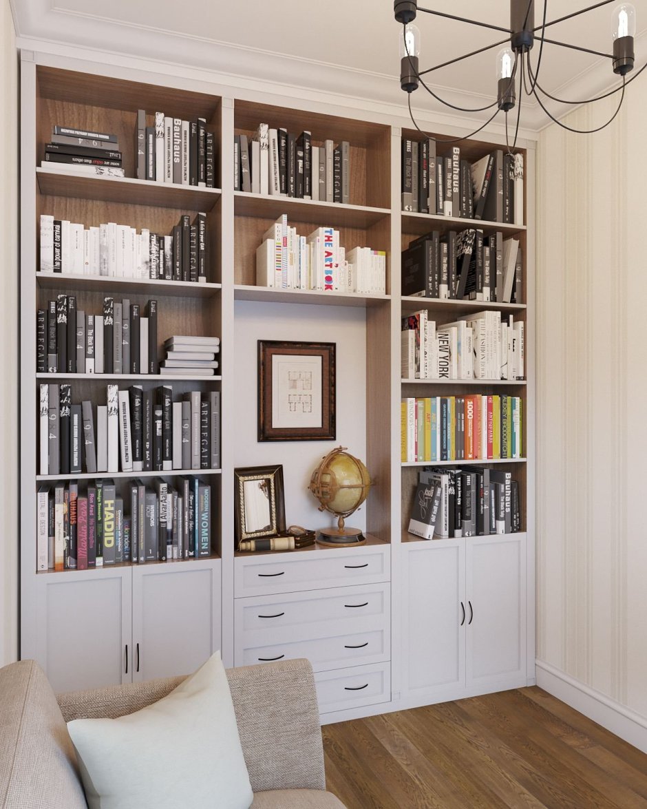 Дизайн комнаты с книжным шкафом