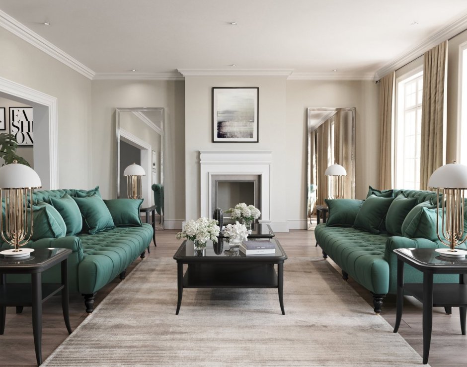 Изумруджный диван винтерьере