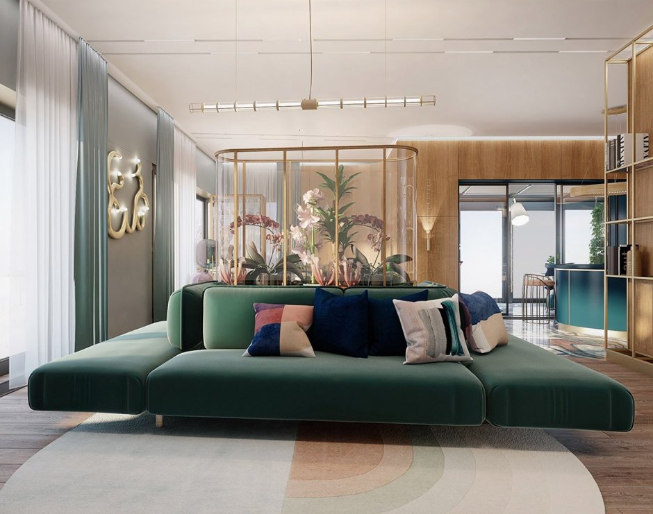 Зеленый диван в интерьере