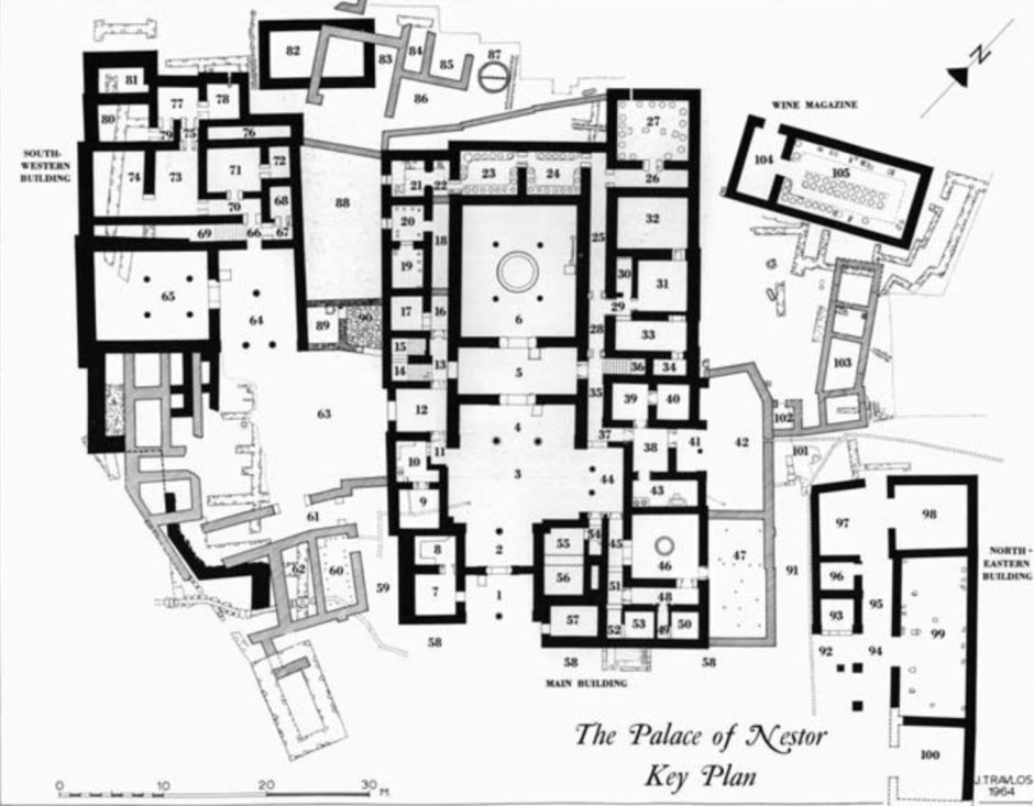 Дворец в Пилосе Мегарон план
