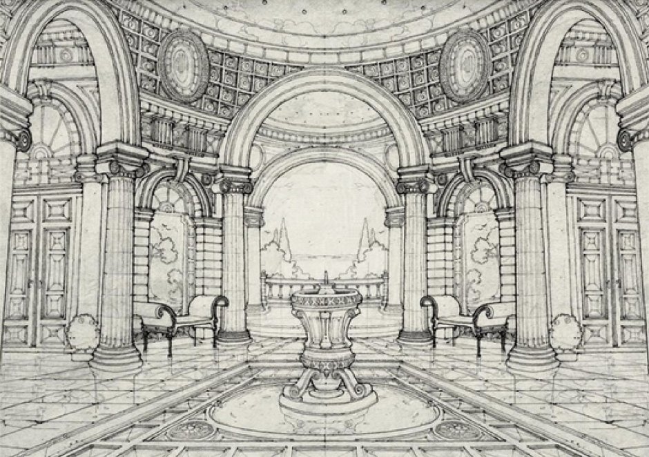 Интерьер дворца в графике