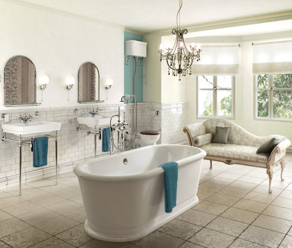 Бирюзовая ванная комната в классическом стиле