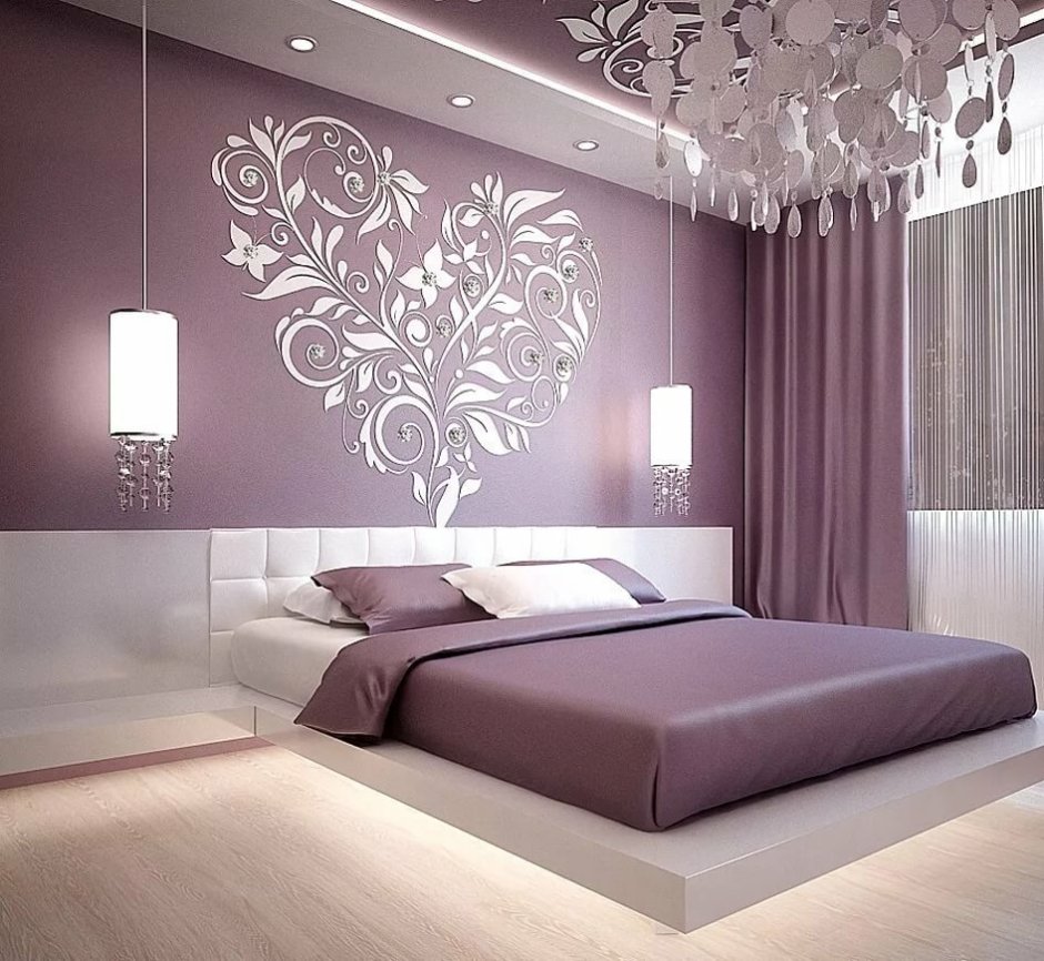 Спальня-гостиная в фиолетовых тонах современная