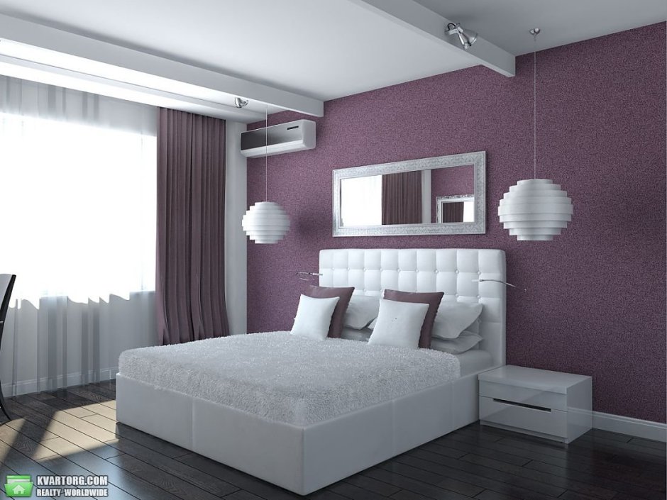 Спальня в серо фиолетовых тонах