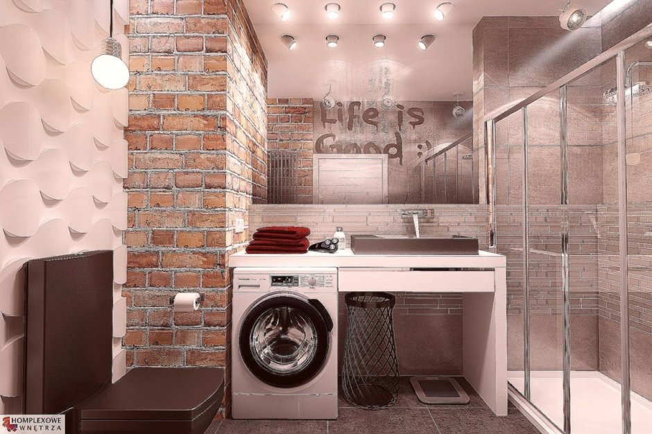 Интерьер санузла с ванной и стиральной машиной