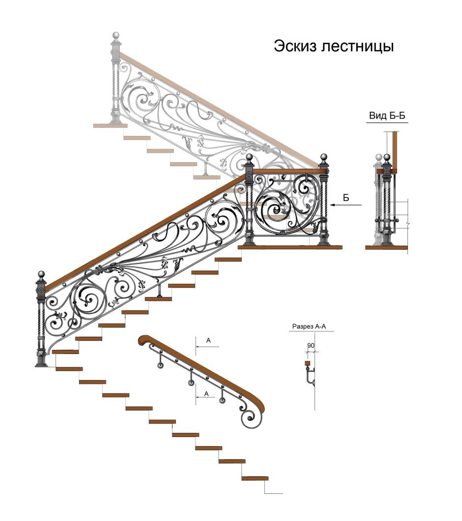Кованная лестница с деревянными ступенями