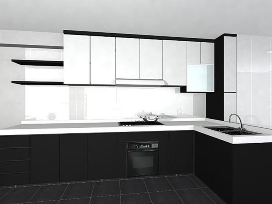Интерьер кухни в черно белом цвете