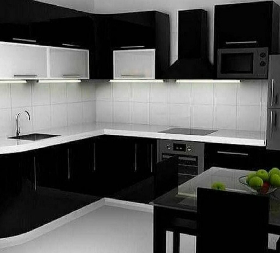 Черно-белые кухни в интерьере