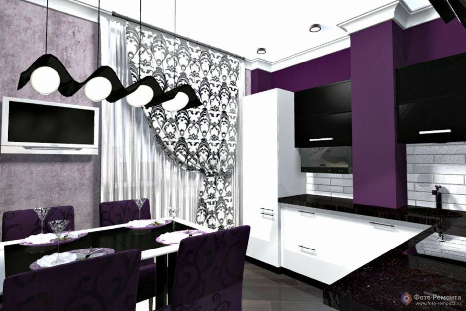 Черно бело фиолетовая кухня