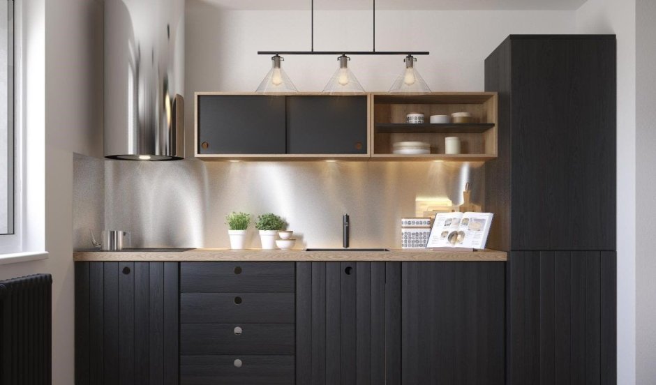 Кухня с черными фасадами