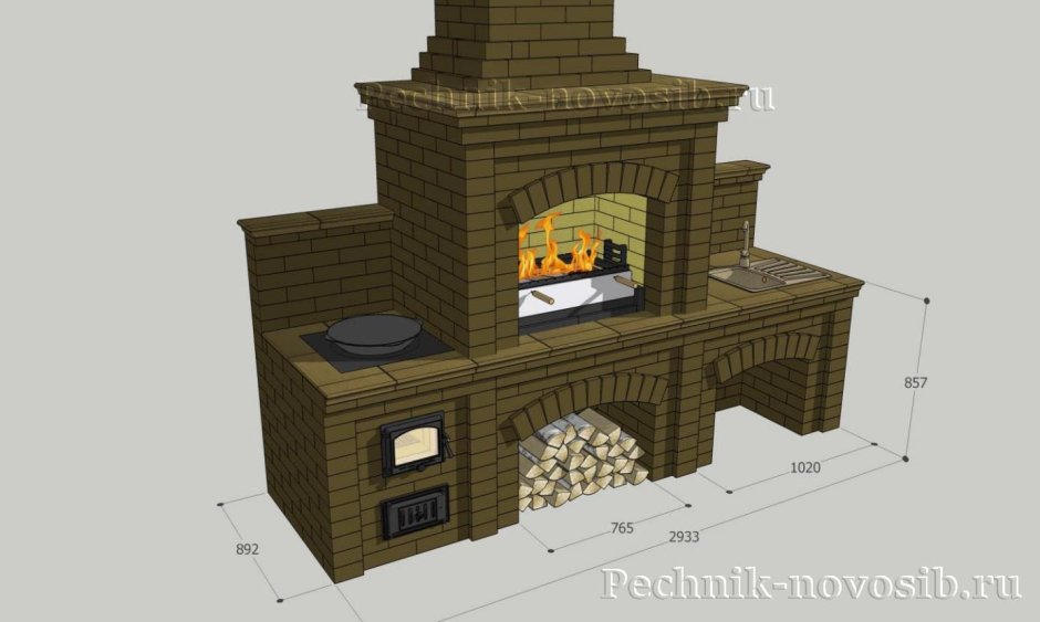 Мангал с русской печкой из кирпича проекты