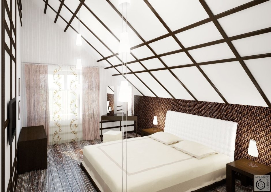 Мансардная спальня в японском стиле