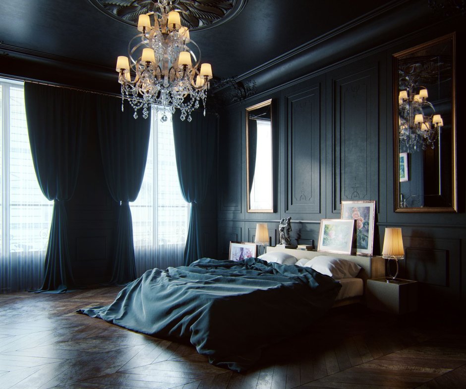 Спальня в викторианском стиле Готика черно-белая