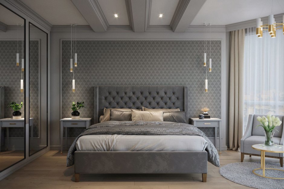 Бело серая спальня в современном стиле