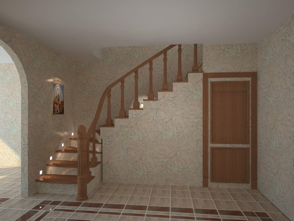 Бетонная лестница в дом вид с коридора 2 этаж