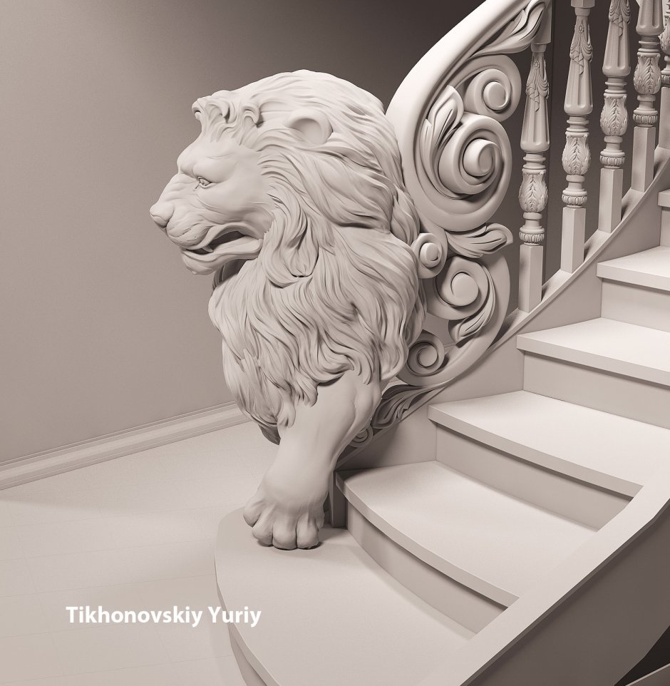 Деревянная лестница со львом