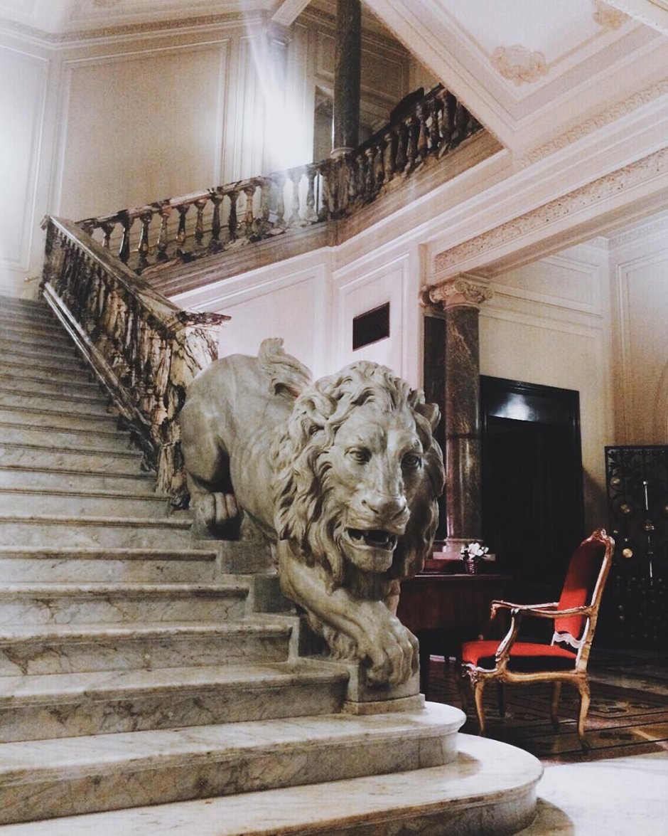 Деревянная лестница со львом