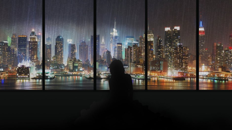 Вид ночного города из окна