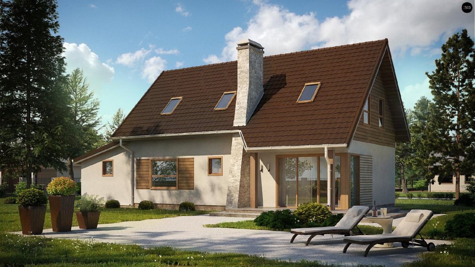 Одноэтажный дом с мансардой