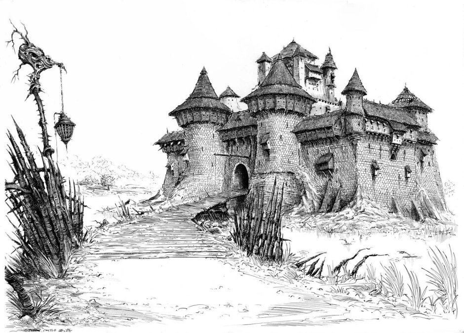 Средневековый пейзаж рисунок