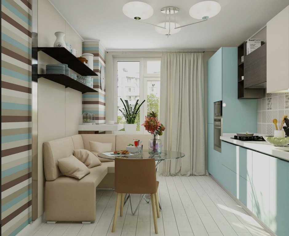 Маленькая кухня гостиная с диваном дизайн