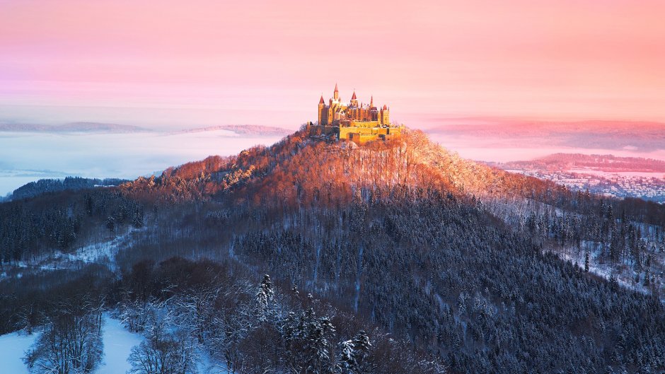 Замок Гогенцоллерн Германия зима