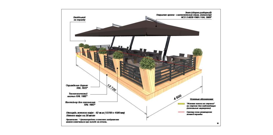 Чертеж летней веранды кафе