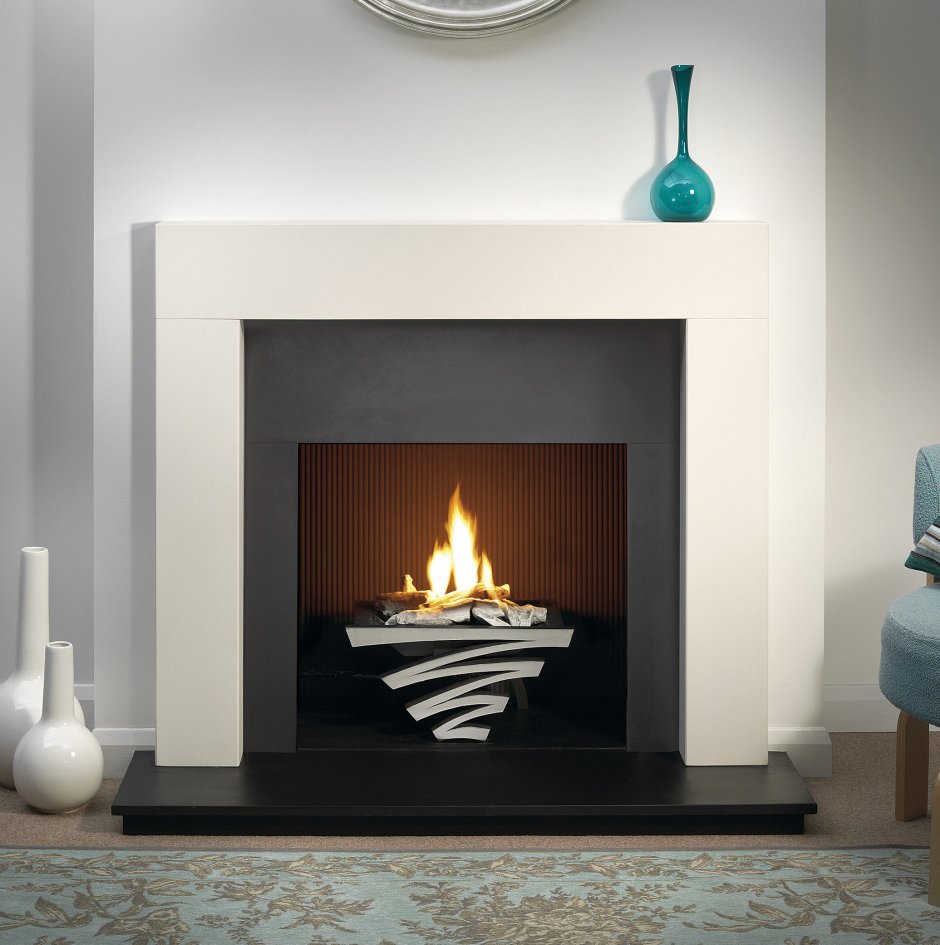 Cream Marble Stone Modern Wall Surround Electric led Fireplace Suite Silver Electric Fire & Spotlights